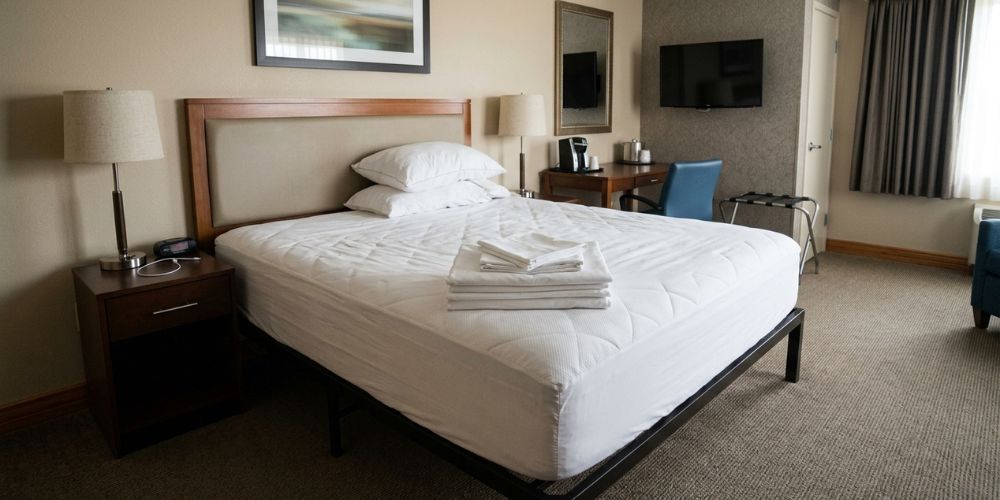 Hotel bed with linens